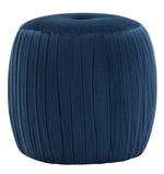 Sommer Navy Pleated Velvet Round Ottoman