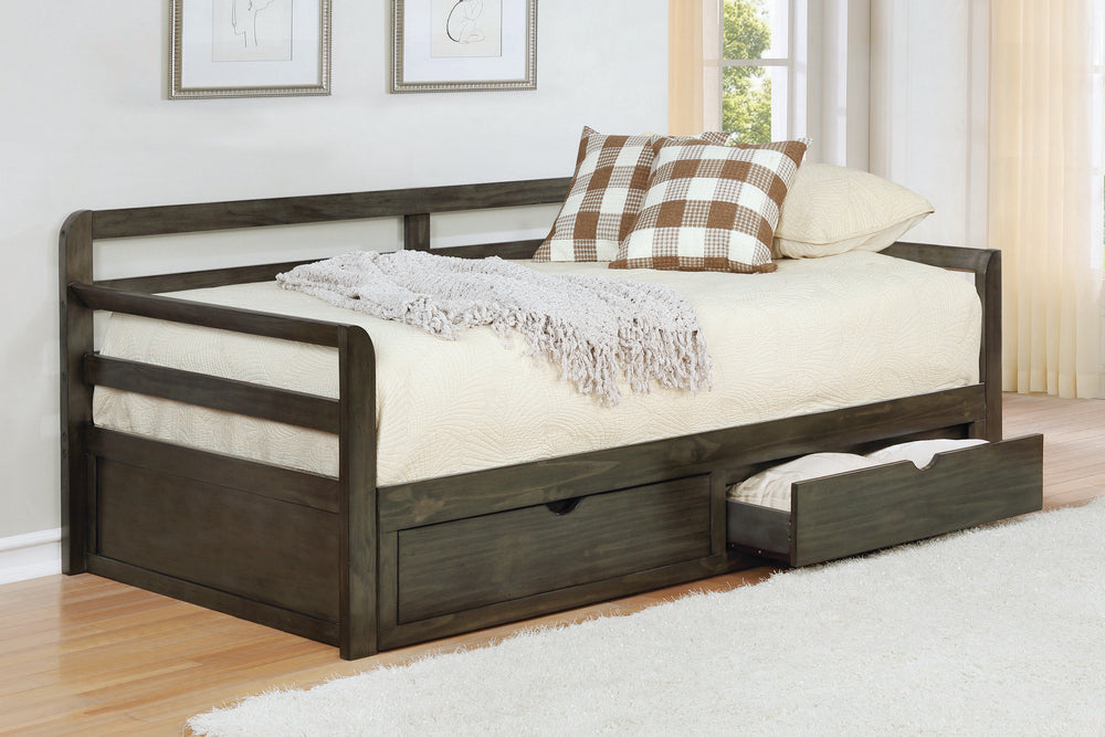 Sorrento Grey Wood Twin Daybed with Extension Trundle