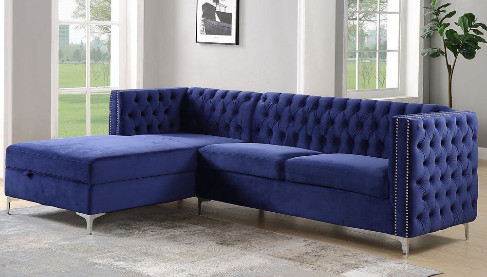 Sullivan 2-Pc Navy Blue Velvet Tufted LAF Sectional Sofa