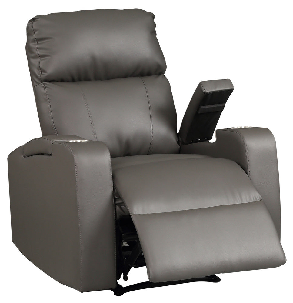 Terry Grey Faux Leather Manual Recliner w/Cup Holders