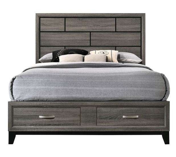 Valdemar Weathered Gray Wood King Bed with Storage