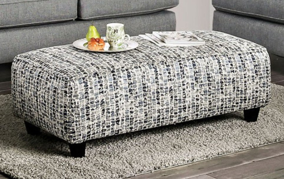 Verne Pattern Linen-Like Fabric Ottoman