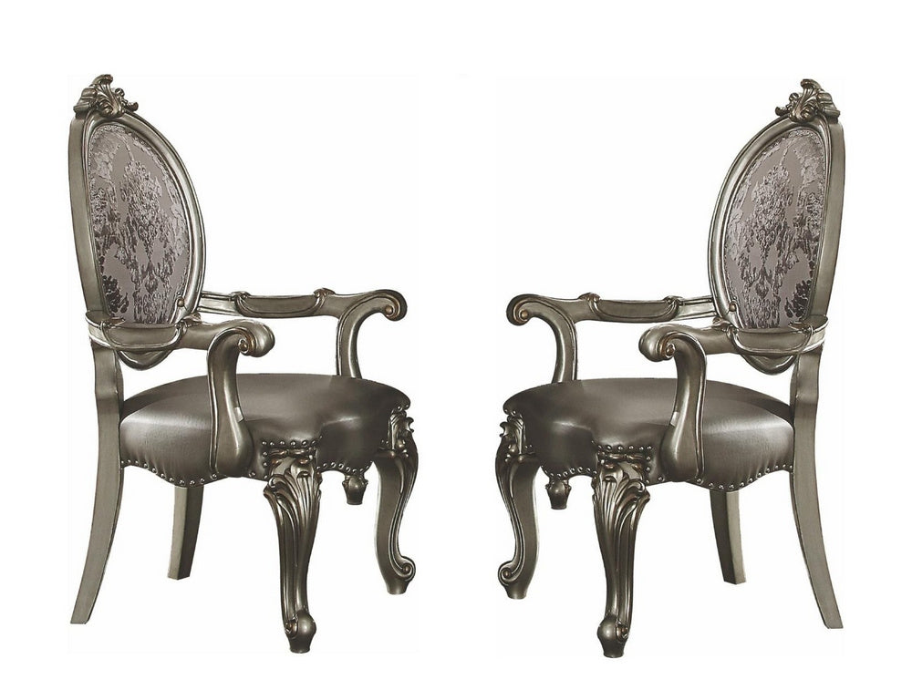 Versailles 2 Silver PU Leather/Antique Platinum Arm Chairs