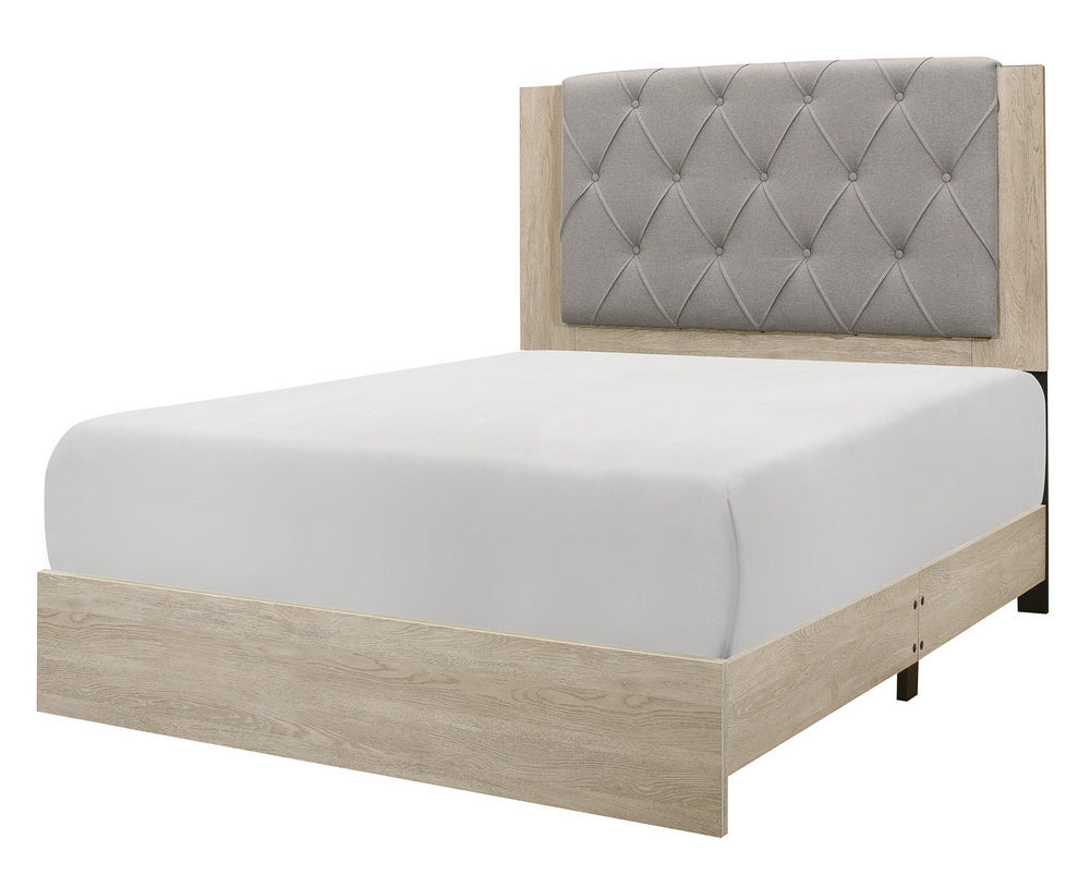 Whiting Cream Wood Queen Bed with Gray Fabric Insert