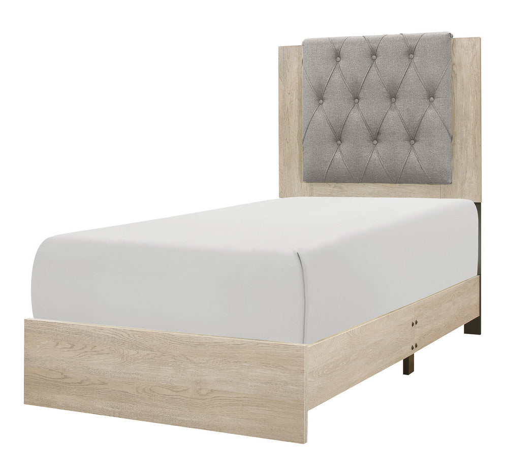 Whiting Cream Wood Twin Bed with Gray Fabric Insert