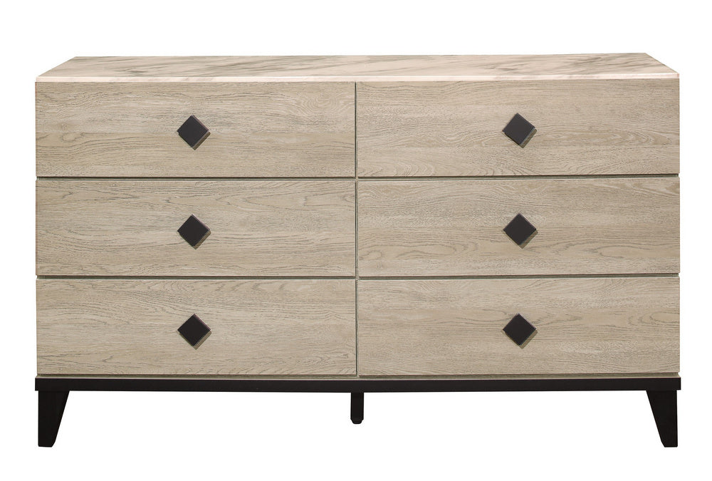 Whiting Cream Wood/Faux Marble 6-Drawer Dresser