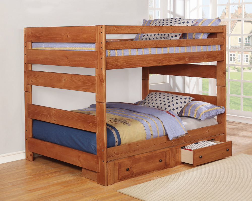 Wrangle Hill Amber Wash Wood Full/Full Bunk Bed with Storage