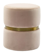 Yamma Blush Soft Velvet Ottoman with Gold Band