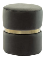 Yamma Grey Soft Velvet Ottoman with Gold Band