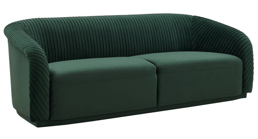 Yara Pleated Forest Green Velvet 2-Seat Sofa (Oversized)