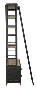 Actaki Sandy Gray Wood/Metal Bookshelf & Rolling Ladder 64"