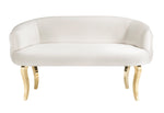 Adina White Velvet Loveseat with Gold Metal Legs