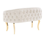 Adina White Velvet Loveseat with Gold Metal Legs