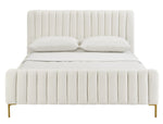 Angela Contemporary Cream Velvet Queen Platform Bed