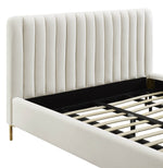 Angela Contemporary Cream Velvet Queen Platform Bed