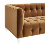 Bea Cognac Velvet Sofa with Acrylic Legs (Oversized)