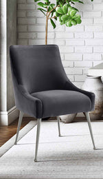 Beatrix Grey Velvet/Silver Metal Side Chair