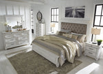 Kanwyn Whitewash Wood/Fabric King Panel Bed