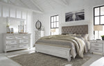 Kanwyn Whitewash Wood/Fabric Queen Panel Bed