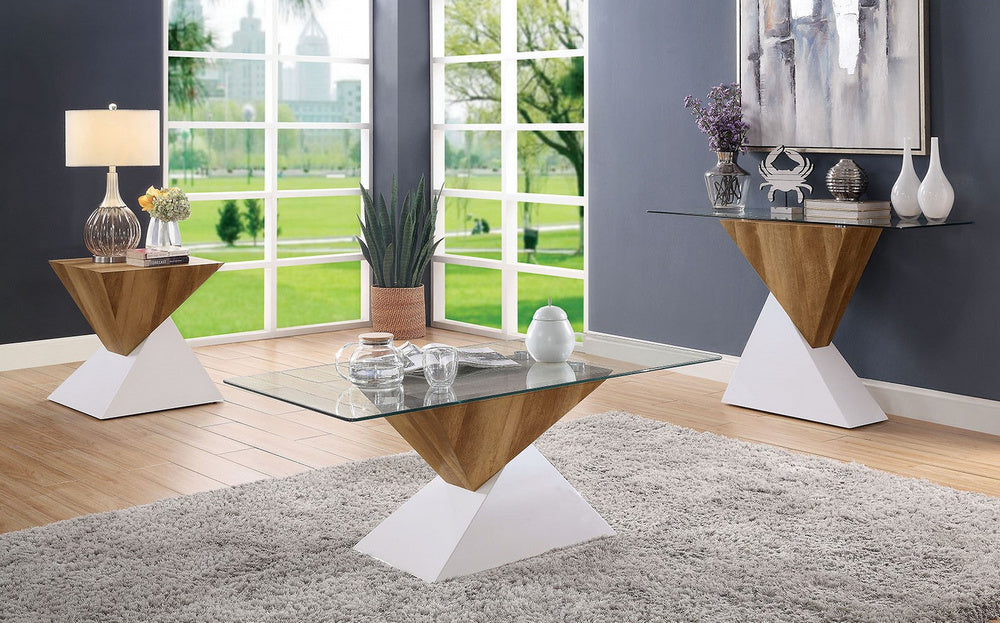 Bima II White & Natural Tone Wood Sofa Table