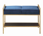 Blakely Navy Blue Velvet/Brass Finish Metal Bench