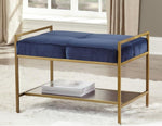 Blakely Navy Blue Velvet/Brass Finish Metal Bench