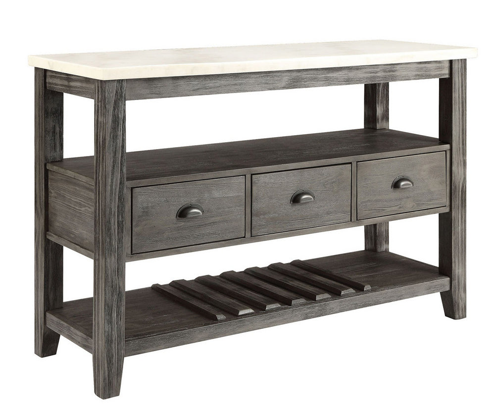 Merel White Marble Top/Gray Oak Wood Server