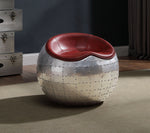 Brancaster Antique Red Top Grain Leather Round Ottoman