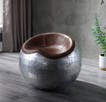 Brancaster Retro Brown Top Grain Leather Round Ottoman