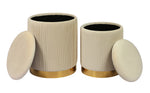 Channeled 2 Cream Velvet Storage Ottomans