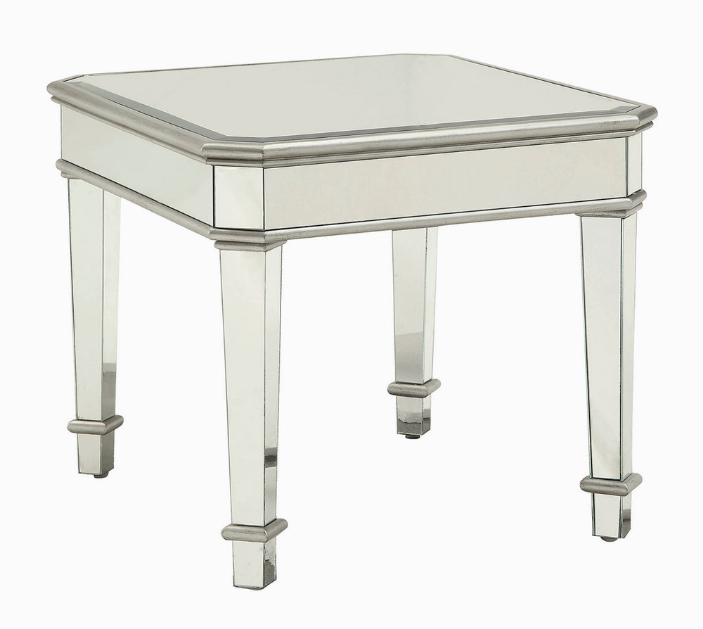 Zaira Clear Mirror/Silver Wood Rectangular End Table