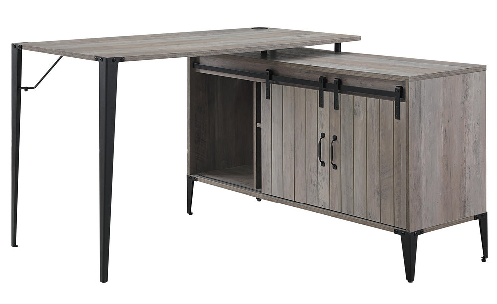 Zakwani Gray Oak Wood Writing Desk & Cabinet with USB