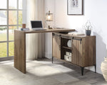 Zakwani Rustic Oak Wood Swivel Writing Desk with Cabinet & USB