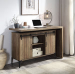 Zakwani Rustic Oak Wood Swivel Writing Desk with Cabinet & USB