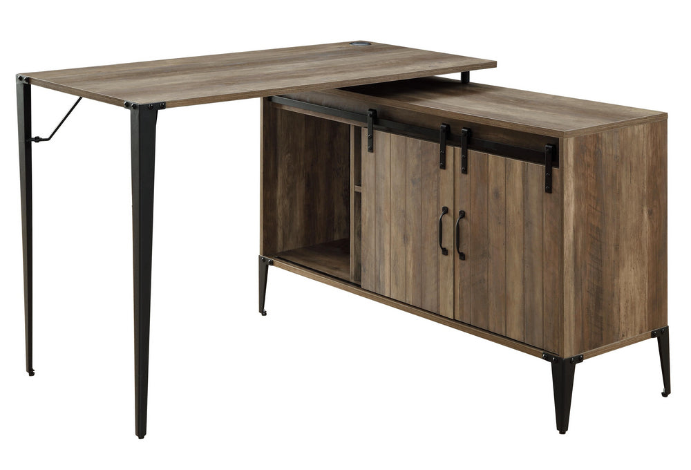 Zakwani Rustic Oak Wood Writing Desk & Cabinet with USB