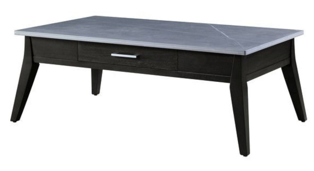 Zemocryss Dark Brown Wood/Marble Coffee Table with Drawer