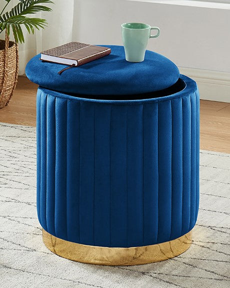 Zoja Blue Velvet Ottoman with Storage