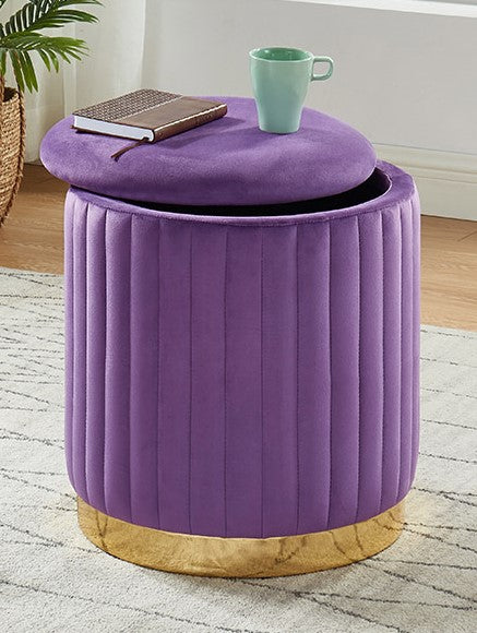 Zoja Purple Velvet Ottoman with Storage