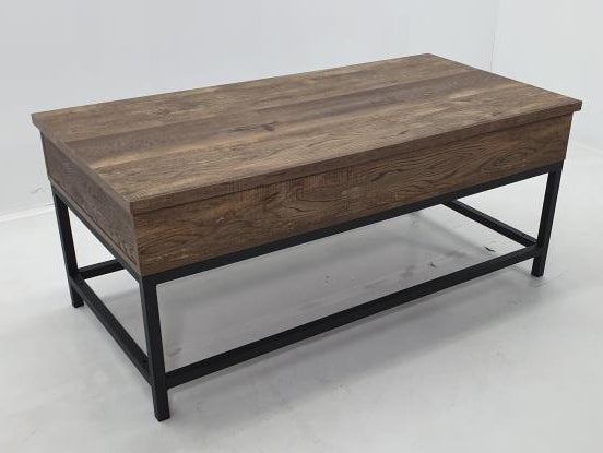 Zuri Brown Oak Wood/Sandy Black Metal Lift-Top Coffee Table