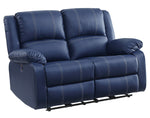 Zuriel Blue PU Leather Power Recliner Loveseat with USB