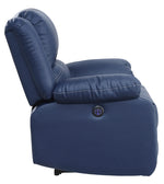 Zuriel Blue PU Leather Power Recliner Loveseat with USB