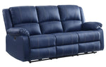 Zuriel Blue PU Leather Power Recliner Sofa with USB