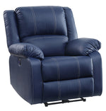 Zuriel Blue PU Leather Power Recliner with USB