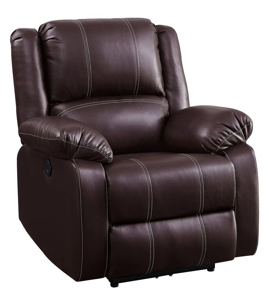 Zuriel Brown PU Leather Power Recliner with USB