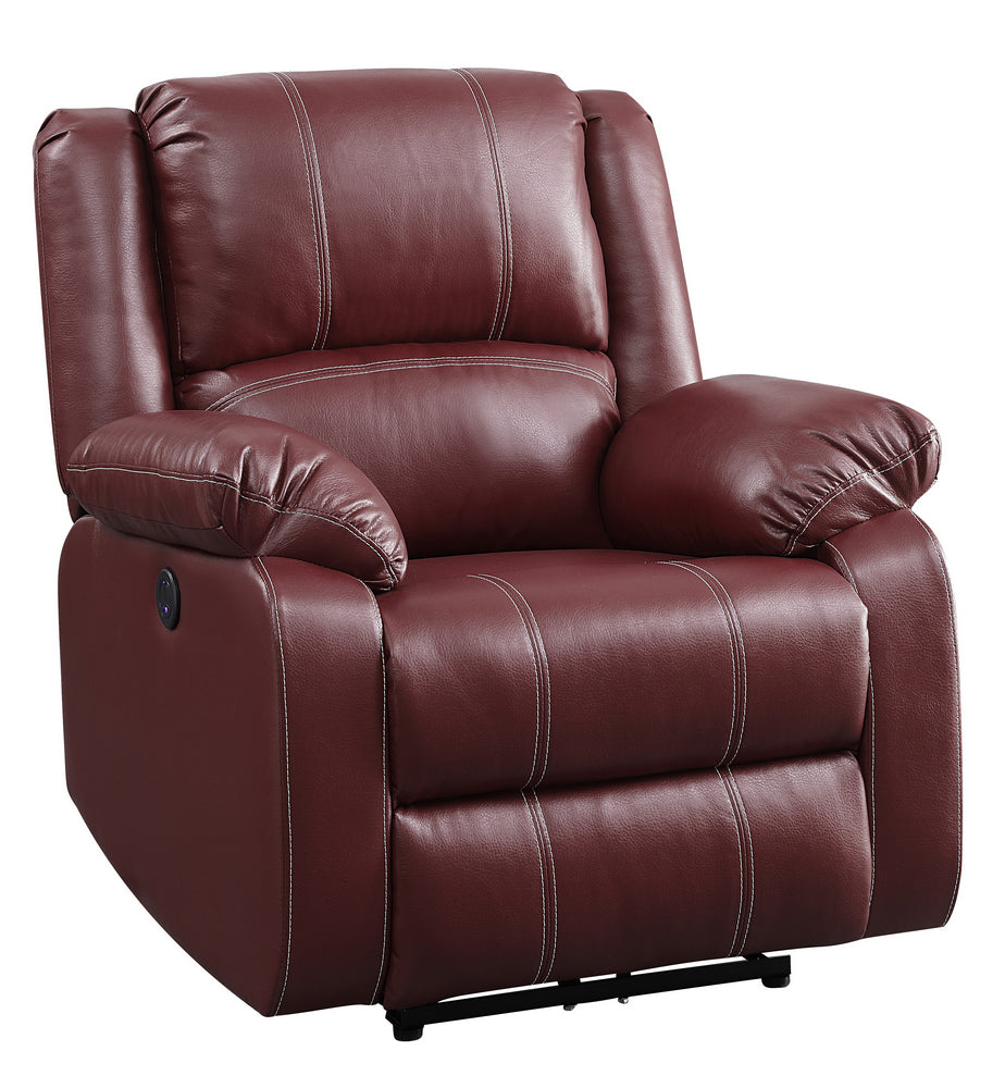 Zuriel Red PU Leather Power Recliner with USB